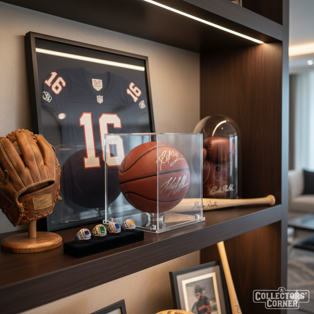Sports memorabilia and display cases